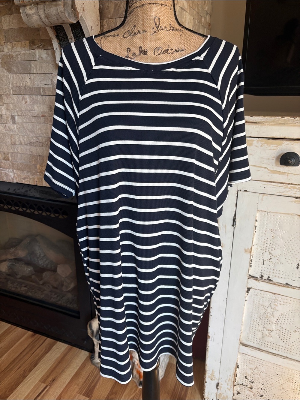 MUM Maternity oversized nursing short sleeve t-shirt navy and white stripe